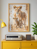 Watercolor Lioness & Cubs Jungle Nursery Wildlife Canvas Poster 