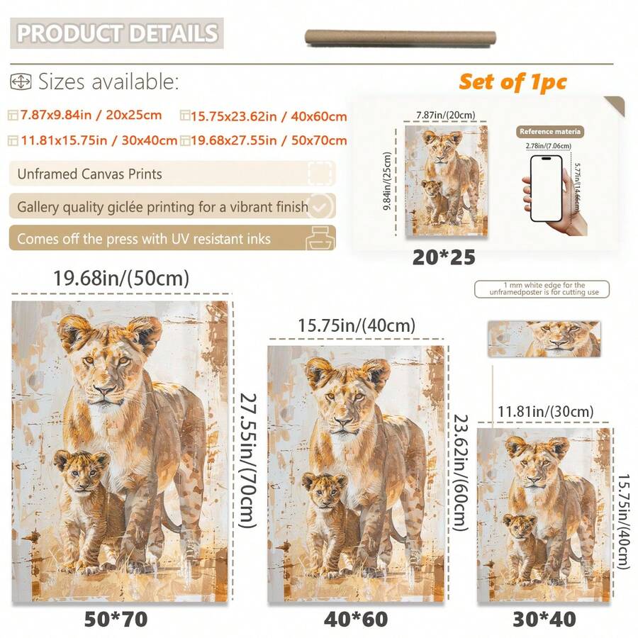 Watercolor Lioness & Cubs Jungle Nursery Wildlife Canvas Poster 