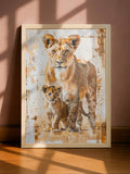 Watercolor Lioness & Cubs Jungle Nursery Wildlife Canvas Poster 
