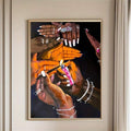 Hands Illuminated With Lighters Contemporary Black Art Canvas Poster