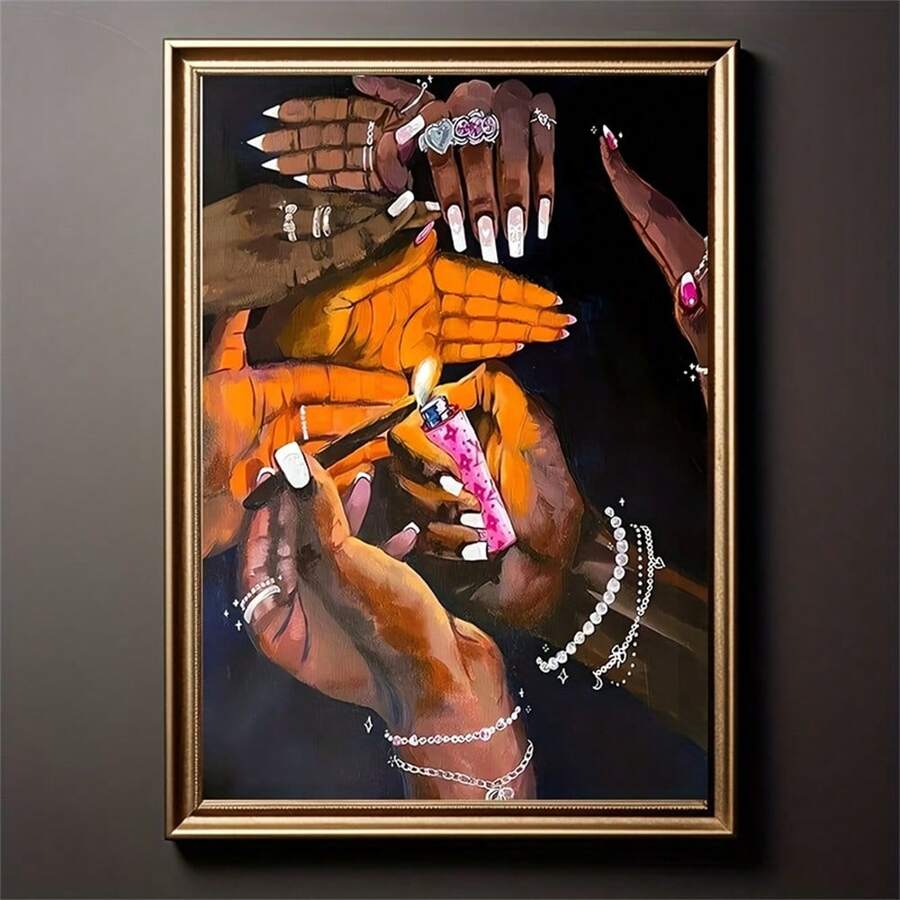 Hands Illuminated With Lighters Contemporary Black Art Canvas Poster 