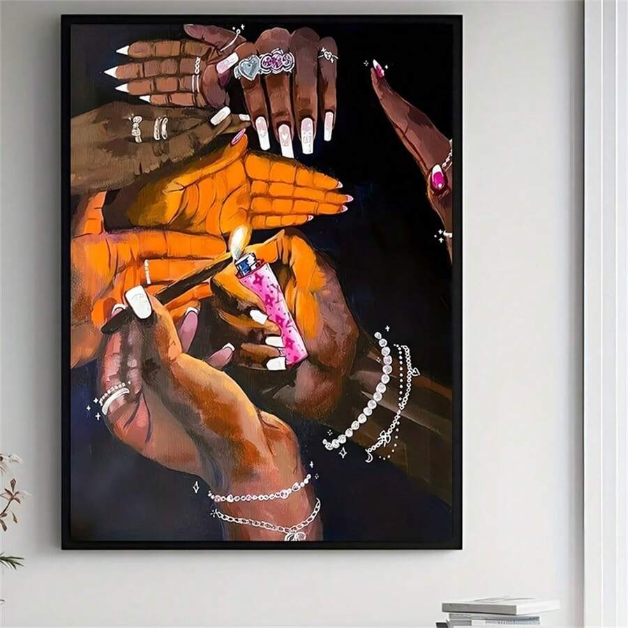 Hands Illuminated With Lighters Contemporary Black Art Canvas Poster 