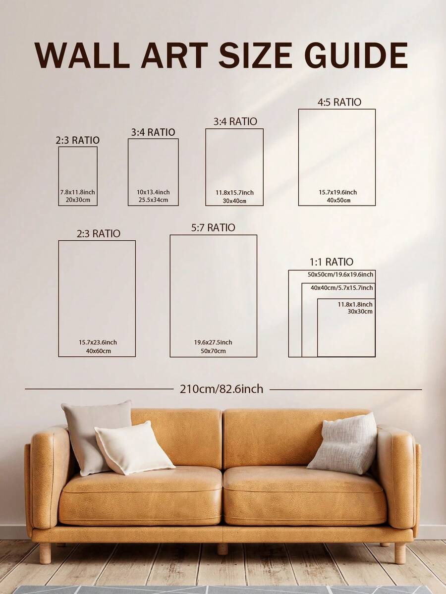 Wall art size guide for retro rainbow wave canvas poster