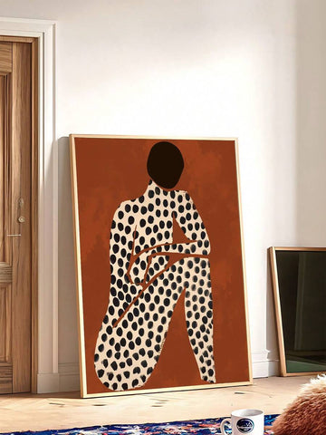 Abstract African woman portrait canvas wall art in rust orange