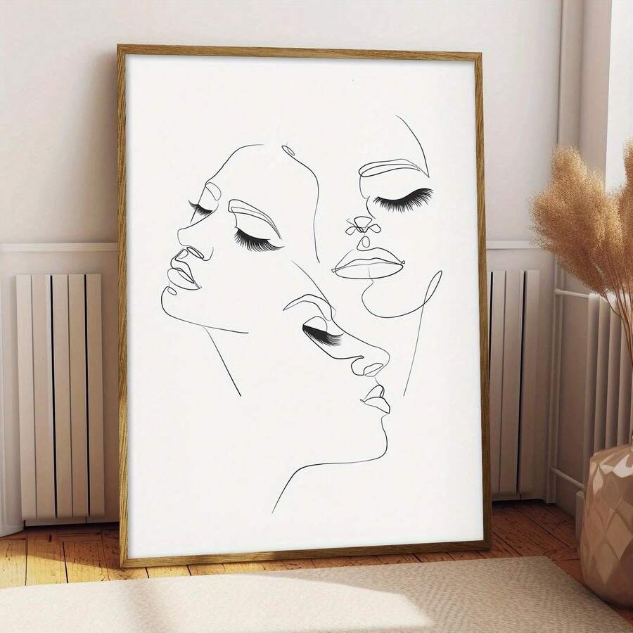 Black and white lash salon face artwork in a neutral beauty room