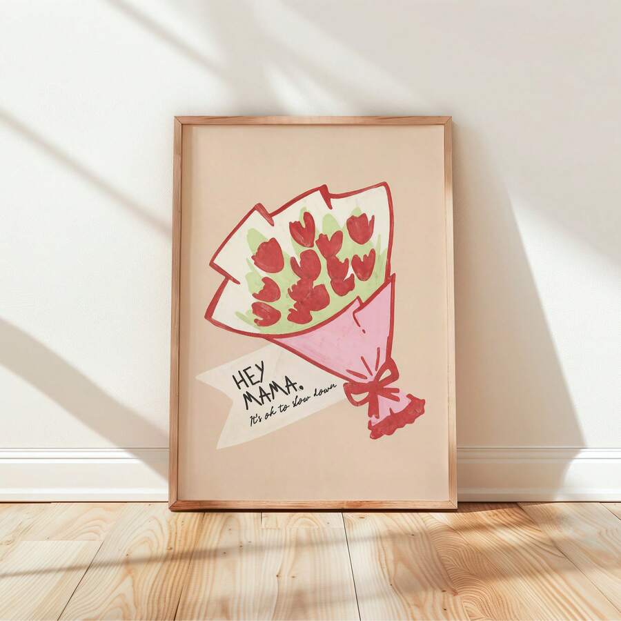 Mother gift decor art with handwritten quote and modern floral style