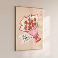Mom quote print shown with blush pink wrap and slim gold frame