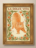 Orange tabby floral canvas print shown in an ornate gold frame