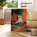Vintage cat poster in warm orange green and cream colors