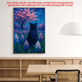 Black dog beneath a colorful flowering tree wall art