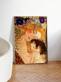 Framed mother and child canvas art in a bright room with a white chair