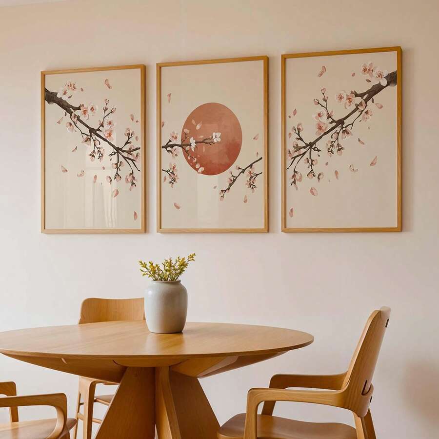 3pcs Japanese Cherry Blossom Watercolor Sakura Canvas Poster Set 