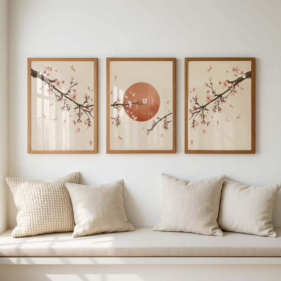 3pcs Japanese Cherry Blossom Watercolor Sakura Canvas Poster Set 