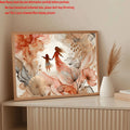 Framed floral mother-daughter canvas displayed in a bright paneled room