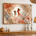 Mother-daughter watercolor print shown with a warm frame effect