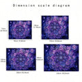 Size chart for purple lotus mandala tapestry showing four cm sizes