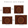 Size chart for rust orange mandala tapestry showing four cm sizes