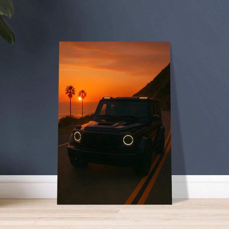 Vintage Black & White Deluxe Classic Car Canvas Poster