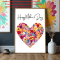 Mother’s Day floral heart poster displayed with modern wall art