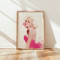 Retro glam woman print with pink strapless dress