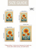 Size guide showing sunflower canvas sizes from 20 by 30 to 50 by 70 cm