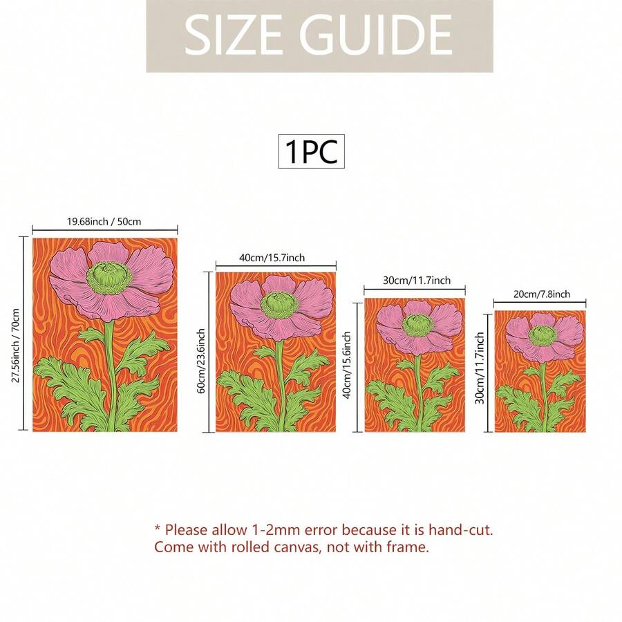Retro Color-Blocked Pink Floral Line Art Canvas Poster 