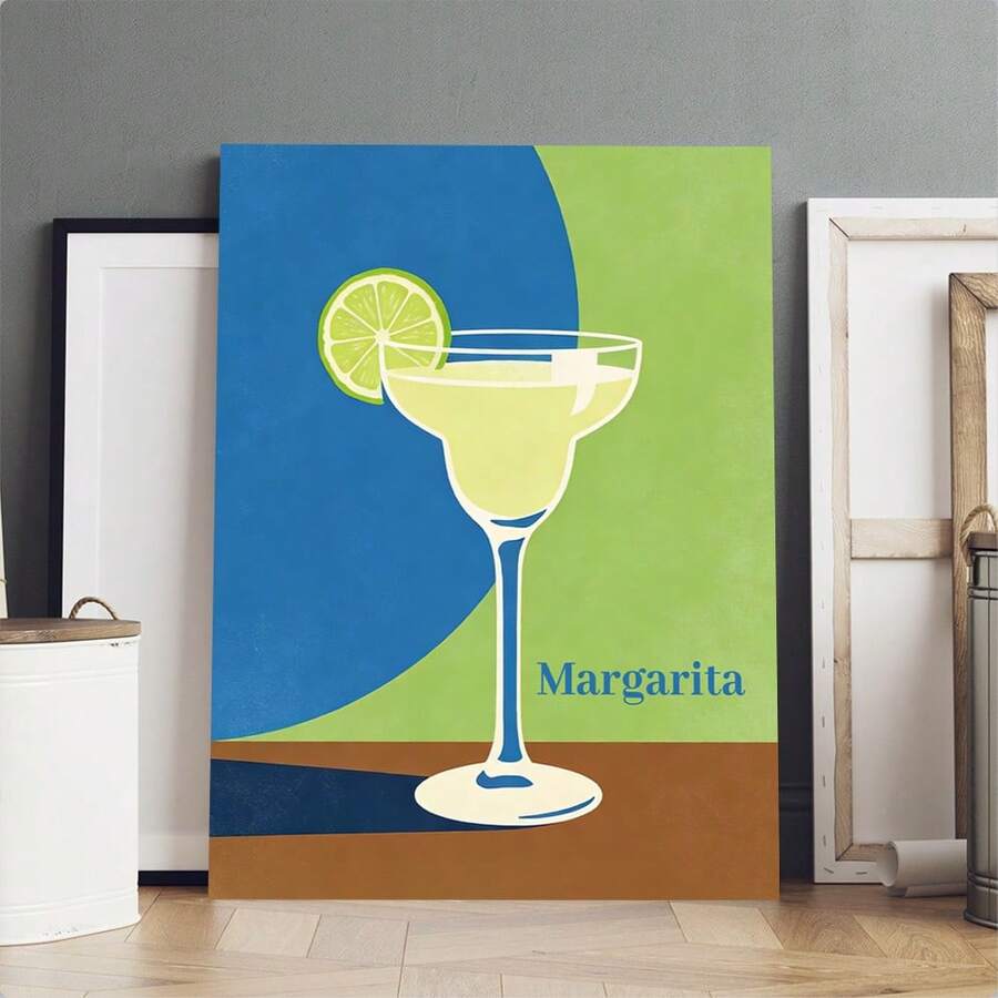 Mid-Century Modern Margarita Retro Tequila Cocktail Bar Cart Canvas Poster