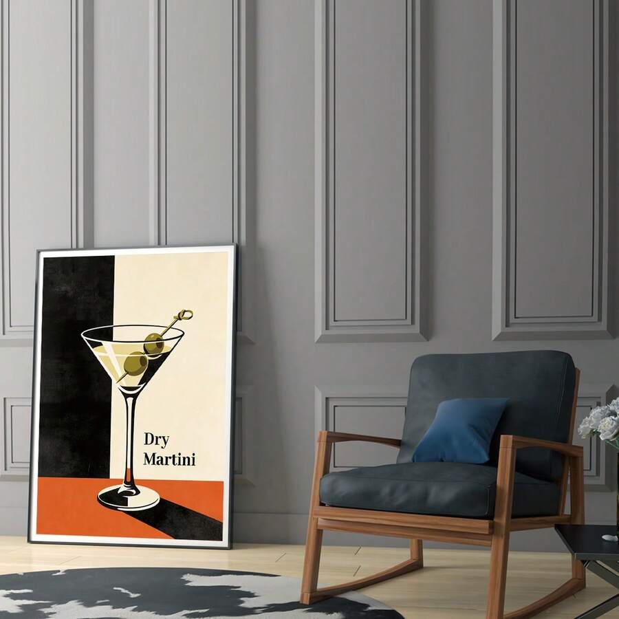 Mid-Century Modern Dry Martini Retro Classic Cocktail Bar Cart Canvas Poster 