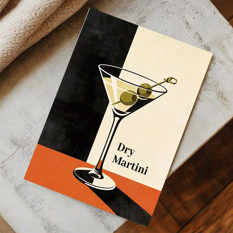 Mid-Century Modern Dry Martini Retro Classic Cocktail Bar Cart Canvas Poster 