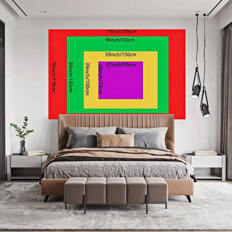 Size chart for study room tapestry showing multiple width and height options