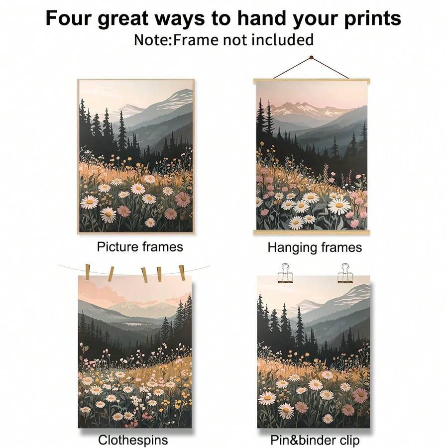 Size comparison showing coordinated mountain and flower canvases