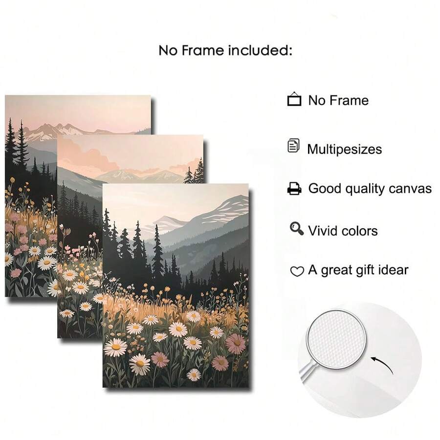 Display ideas for three floral landscape panels using clips and rails