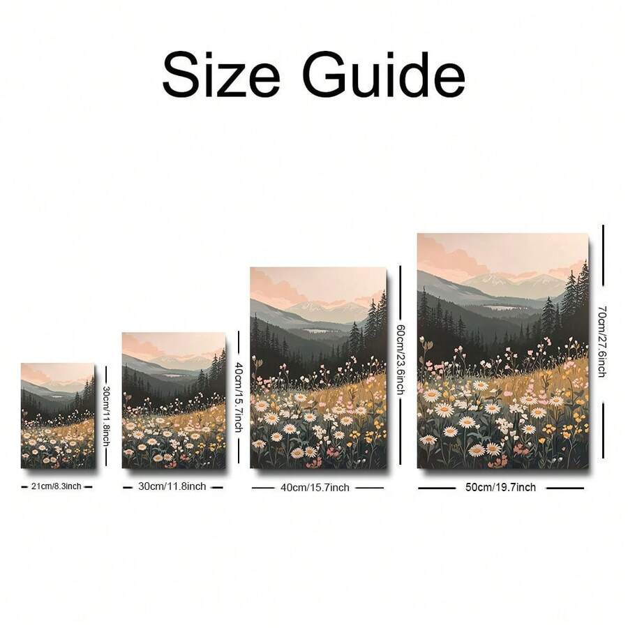 Size guide for mountain floral poster dimensions