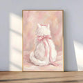 Cute Bowknot White Cat Girl's Room Aesthetic Canvas Poster 