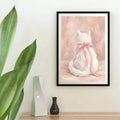 Cute Bowknot White Cat Girl's Room Aesthetic Canvas Poster 