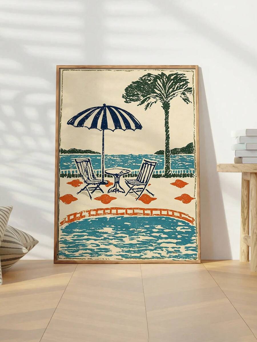 Vintage Retro Seaside Pool & Palm Beach Summer Canvas Poster 