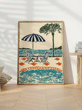 Vintage Retro Seaside Pool & Palm Beach Summer Canvas Poster 