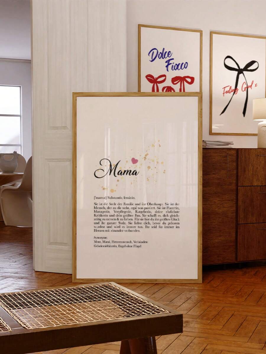 "Mama" Pink Hearts & Gold Speckles Minimalist Mother's Day Canvas Poster