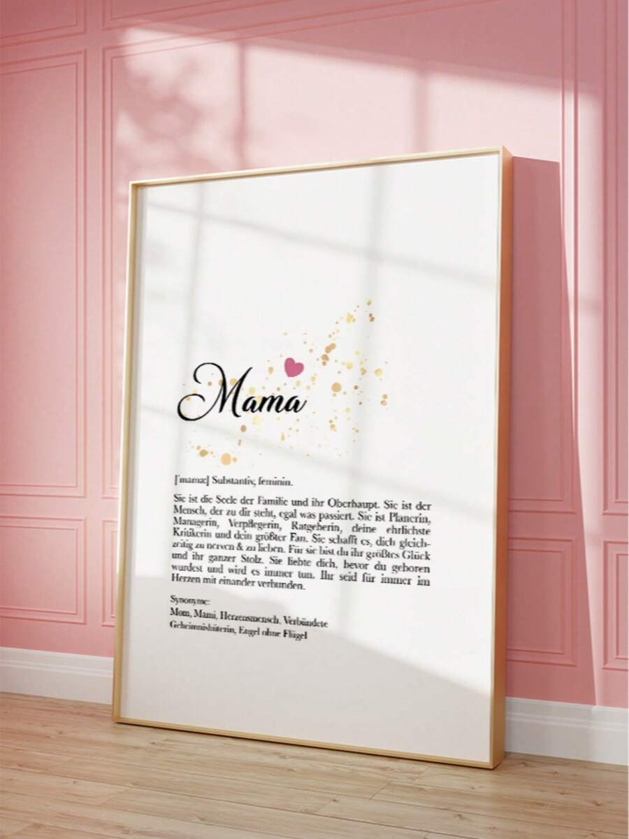 "Mama" Pink Hearts & Gold Speckles Minimalist Mother's Day Canvas Poster