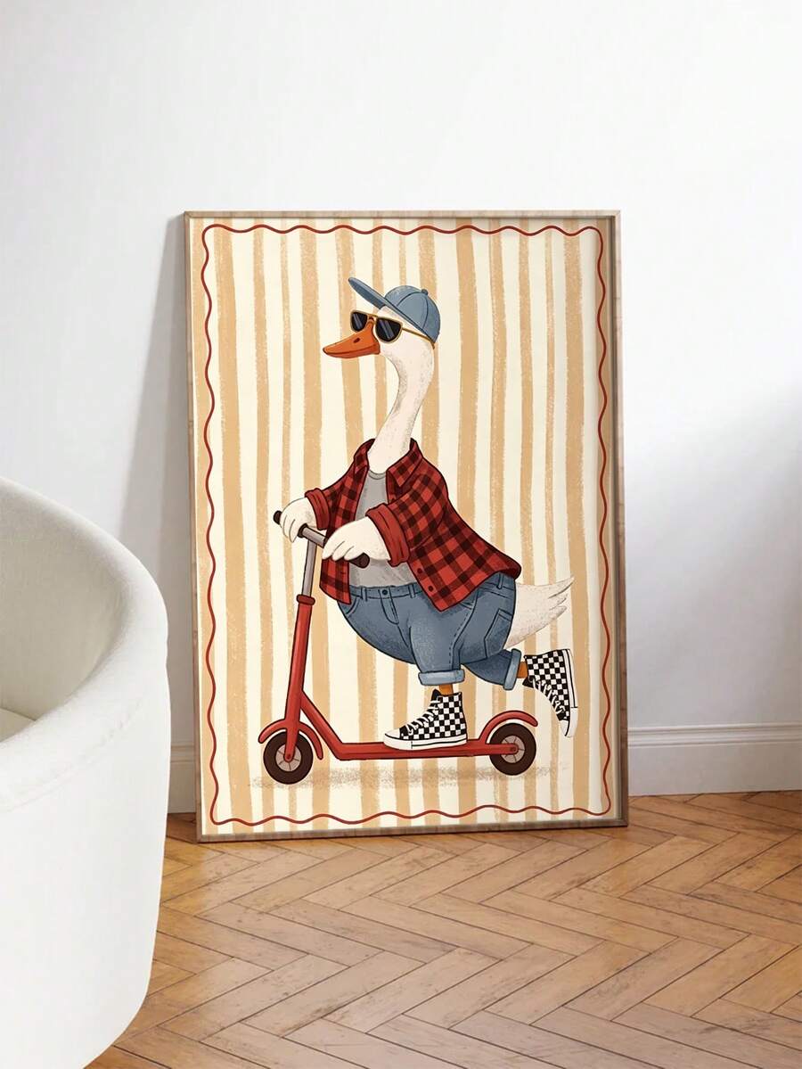 Goose wall art shown beside a white chair in a warm modern room