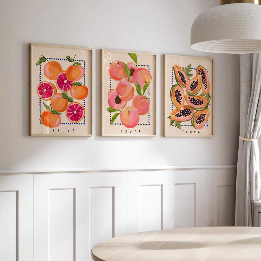 Danish pastel kitchen canvas print with watercolor fruit