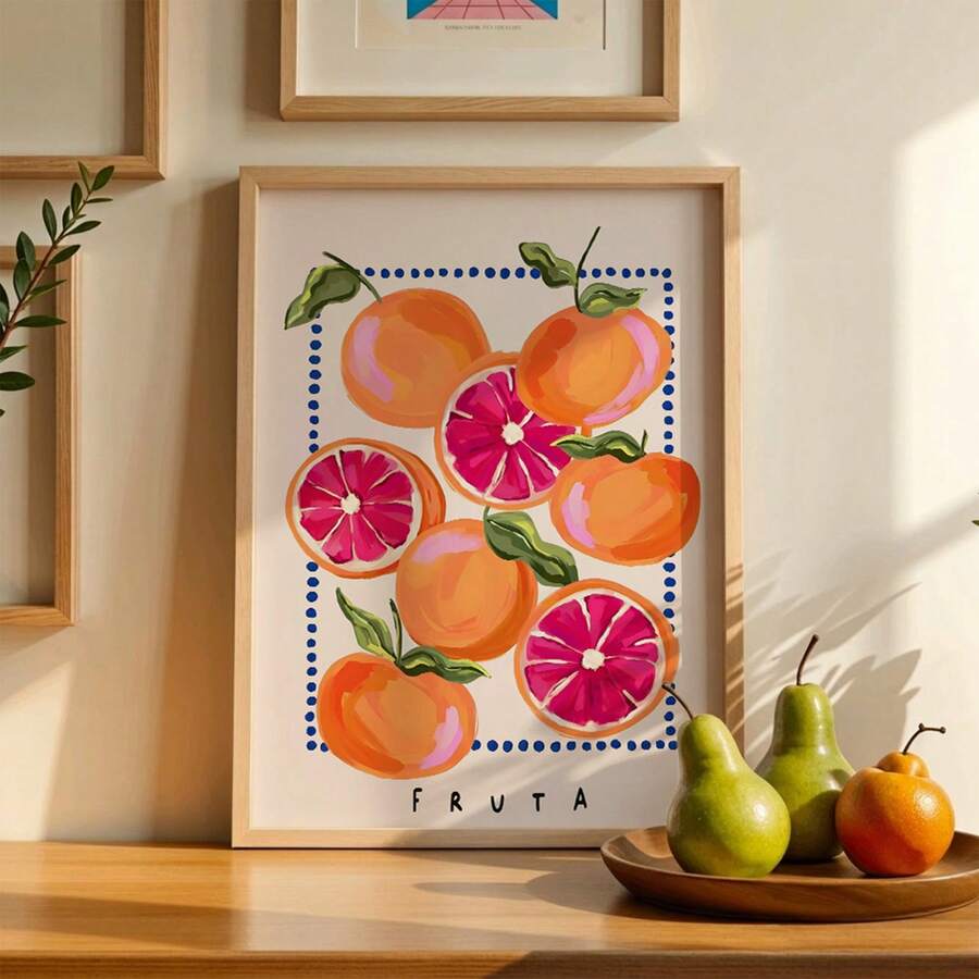 Pastel kitchen wall art with peaches and citrus