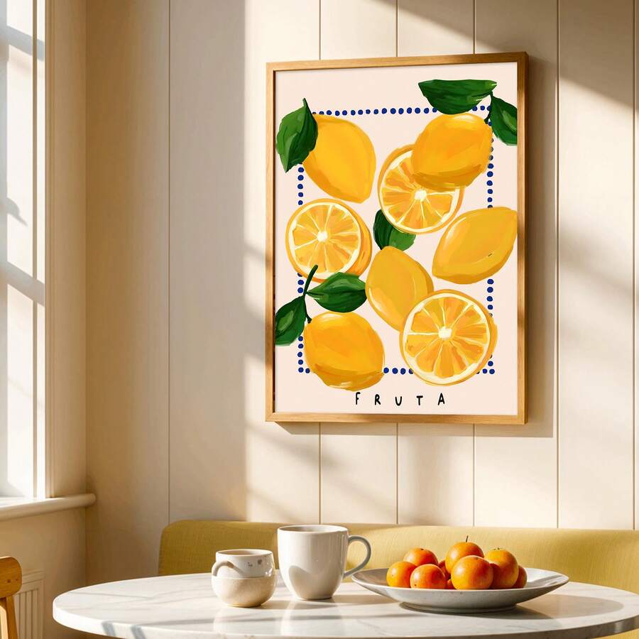 Pastel kitchen wall art with peaches and citrus angle 6