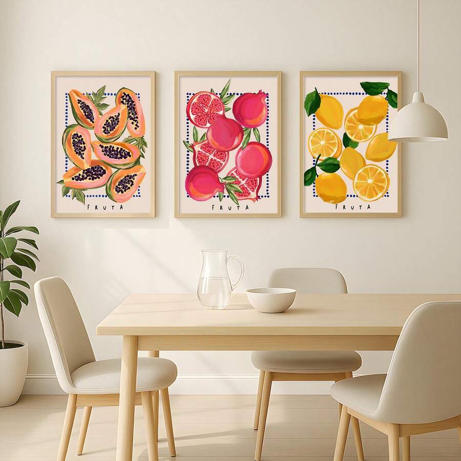 Watercolor fruit poster gallery wall for dining room