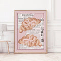 Vintage Pink Croissant Illustration Aesthetic Canvas Poster