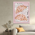Vintage Pink Croissant Illustration Aesthetic Canvas Poster