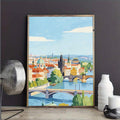 Prague Cityscape Watercolor & European Skyline Travel Canvas Poster