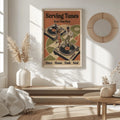 70s Disco Funk and Soul Canvas Poster with bold retro graphics, perfect for music rooms, home bars, eclectic, maximalist, and vintage interiors.
