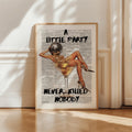 Sunlit framed 1970s party poster showing mirrored disco-ball head