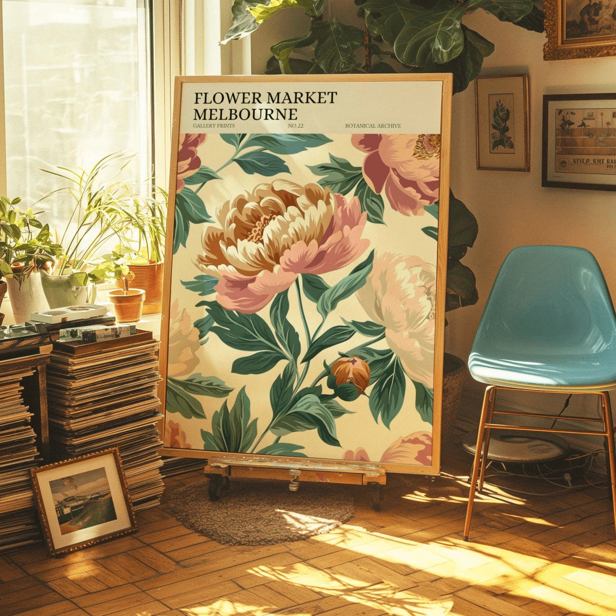 Melbourne Flower Market Vintage Peonies Botanic Gardens Canvas Poster